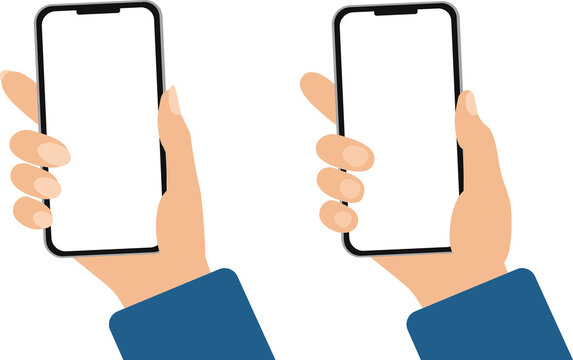 woman's and man's hands holding a smartphone with a white screen, to be used for different purposes