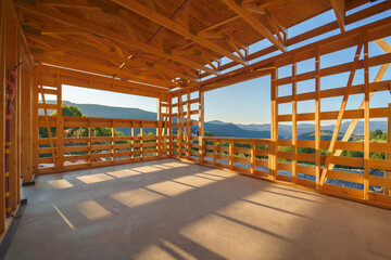 Construction of ecological renewable low energy sustainable wooden eco house.