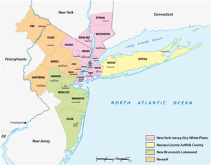 Map of the counties in the four divisions of the New York metropolitan area - 531675127