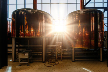 Modern brewery. Vats for craft beer production line