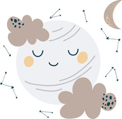 The vector moon illustration is perfect for a poster in the nursery, registration of invitations to a baby shower