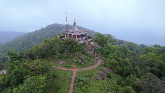 Dalma wildlife sanctuary, temple located at hilltop ,Jharkhand India, Aerial view