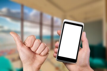 User hand hold a smartphone with a blank screen