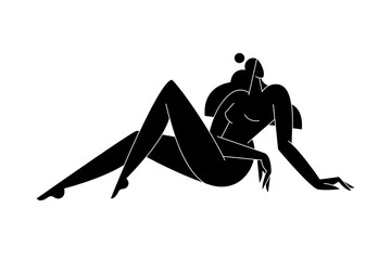 Contemporary female body vector illustration. Nude woman silhouette, abstract pose, feminine figure, modern graphic design. Beauty, self love, body care concept for logo, branding. Minimal fine art
