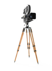 vintage retro movie camera on tripod mount isolated on white high quality 3d rendering isolated on transparent background