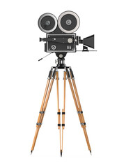vintage retro movie camera on tripod mount isolated on white high quality 3d rendering isolated on transparent background