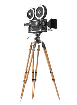 vintage retro movie camera on tripod mount isolated on white high quality 3d rendering isolated on transparent background