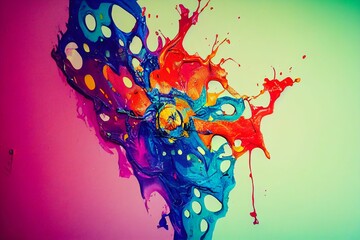 Hyper-realistic illustration of spashed bright colors on the wall