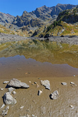 Landscape on the shore of Lake Claret in Belledonne mountain range