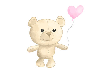 Teddy bear with heart shaped balloon.