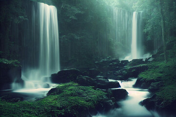 Beautiful waterfall. Fantastic Epic Magical Landscape. Summer nature. Mystic Valley. Gaming assets....