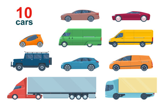 Big set of different models of cars. Vector illustration.