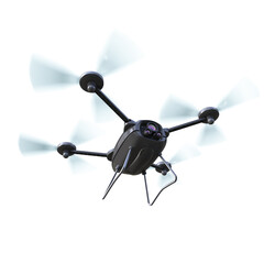 aerial robot drone, quadrocopter, with camera flying . Concept hovering multycopter 3d render isolated on transparent background