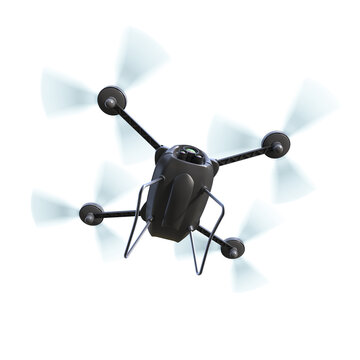 aerial robot drone, quadrocopter, with camera flying . Concept hovering multycopter 3d render isolated on transparent background