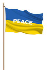 3D Flag of Ukrainian on a pillar blown away, the concept of peace in Ukraine. Stop world war.