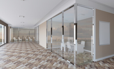 Modern office building interior. 3D rendering.. Mockup.   Empty paintings