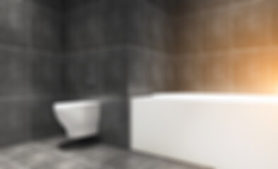 Clean and fresh bathroom with natural light. 3D rendering.. Suns. Abstract blur phototography.