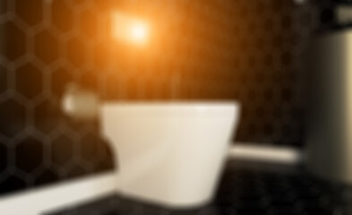 Spacious bathroom in gray tones with heated floors, freestanding. Abstract blur phototography.