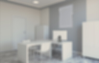 Furniture set with table, chairs and devices. 3D rendering.. Moc. Abstract blur phototography.