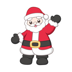 Cute happy Santa Claus waving cartoon illustration. Father Christmas, Kris Kringle, Saint Nick. Winter Christmas theme clip art.