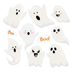 Halloween little ghost cartoon, flat design for any purposes. Cute ghost vector illustration.
