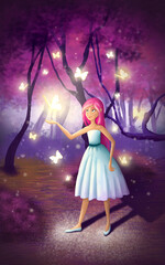 Girl in a magical forest