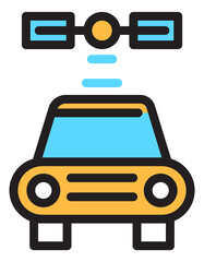 Satellite connecting with car. Gps navigation color icon