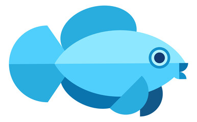 Blue fish icon. Cute aquarium animal in childish cartoon style