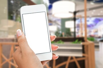 Human hand hold a phone with a blank screen