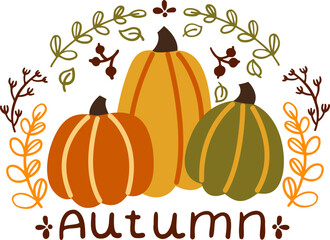 Autumn background with orange pumpkins. Vector illustration.