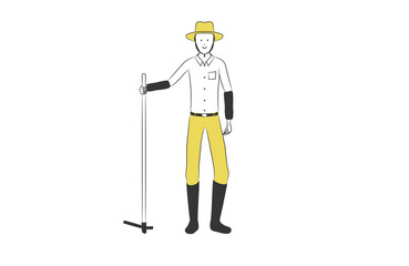 鍬を持つ男性のシンプルなイラスト