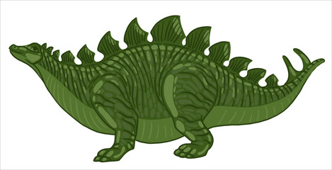 Stegosaurus Pteranodon Spinosaurus Dinosaur. Illustration in vintage retro style linocut. Print. Vector. © anna