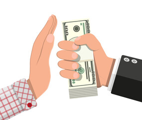 Hand giving money to other hand.