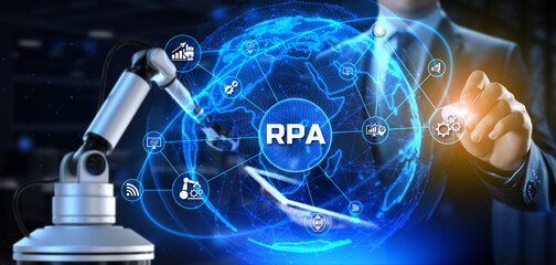 RPA Robotic process automation. Business industrial technology concept. Cobot 3d render.
