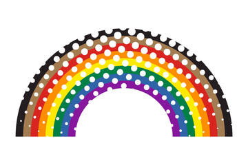 Fototapeta premium Rainbow pride flag symbol with black and brown stripes. Halftone style. Vector illustration