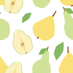 Abstract seamless pattern pears fruits in flat style. Vector wallpaper on a white background. Perfect for textiles or surface design