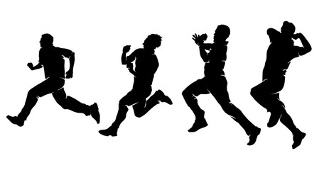 Set of cricket players bowling silhouettes Vector Illustration