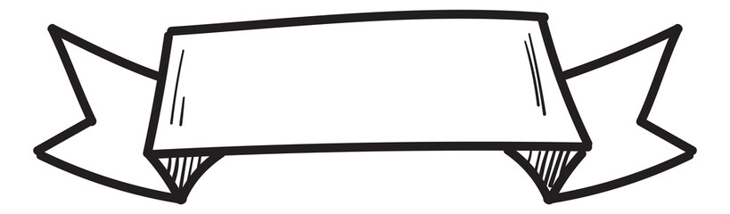 Hand drawn ribbon. Doodle blank banner in black line style