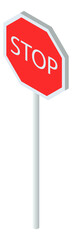 Red stop road sign. Isometric warning symbol