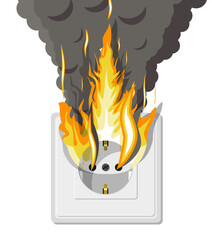 Electrical outlet on fire. Overload of network.