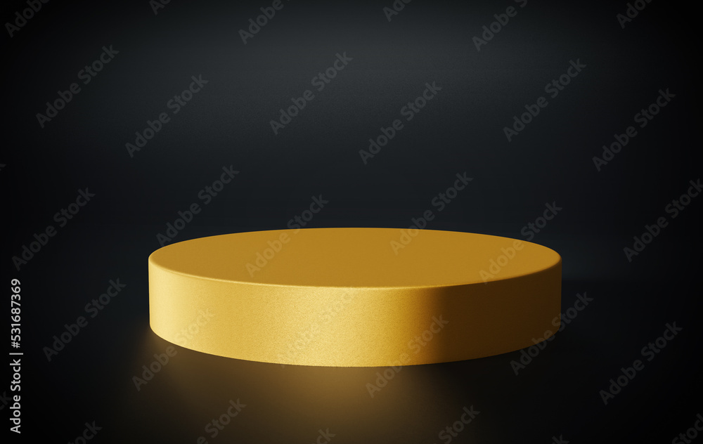 Aufkleber blank gold exhibition stage backdrop or empty product shelf. rock pedestal of platform display moder