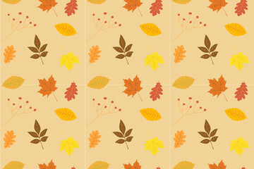 Autumn leaves background, leaf pattern. Seamless illustration in flat design.
