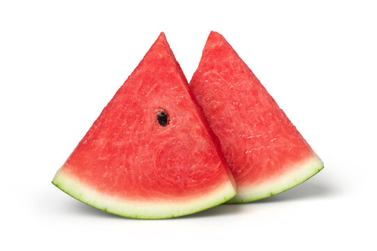 two watermelons slices isolated on white background, Watermelon macro studio photo, clipping path
