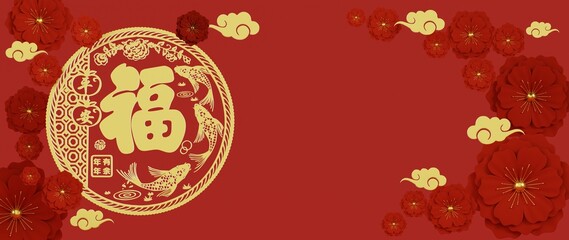 3D rendering beautiful Chainese New year card design with character