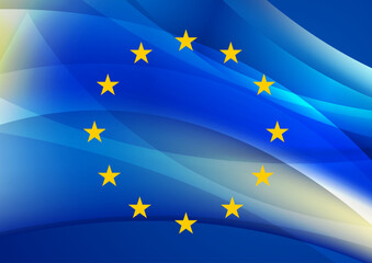 European union concept glossy wavy flag abstract background. Vector design