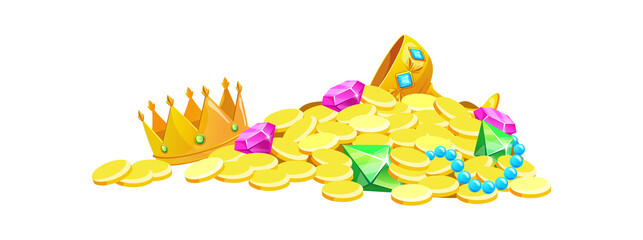 Stack Treasures. Diamonds royale riches from trunk, symbol money, cartoon png