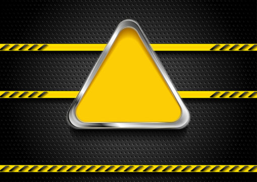 Metallic perforated danger sign abstract vector background