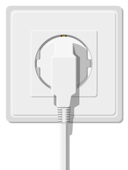 Electrical outlet and hand with plug.