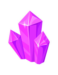 Violet facet gem. Crystal stones, precious symbol of geometry, cartoon png illustration