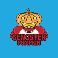 Mascot Gengster Pumpkin Cartoon Spooky Hellowen